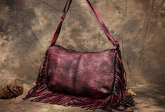 Genuine Handmade Tassels Vintage Leather Crossbody Bag Shoulder Bag Women Leather Purse