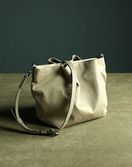Small Womens Gray Nylon Leather Crossbody Handbag Purse Bucket Gray Nylon Shoulder Bag Purse for Ladies