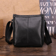 Casual Fashion Black Leather Men's Side Bag Courier Bag Black Vertical Messenger Bag For Men