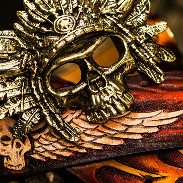 Handmade Cool Brown Leather Tooled Skull Mens Belt Leather Men Belt for Men CJ04981076