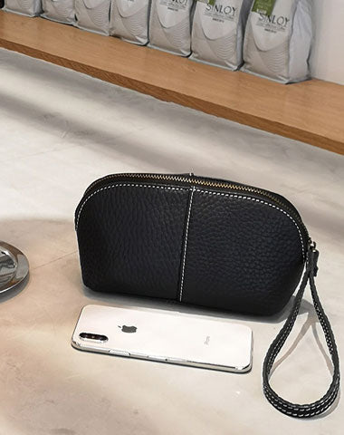 Vintage LEATHER Womens Wristlet Bag Small Leather Clutch Makeup Purse FOR Women