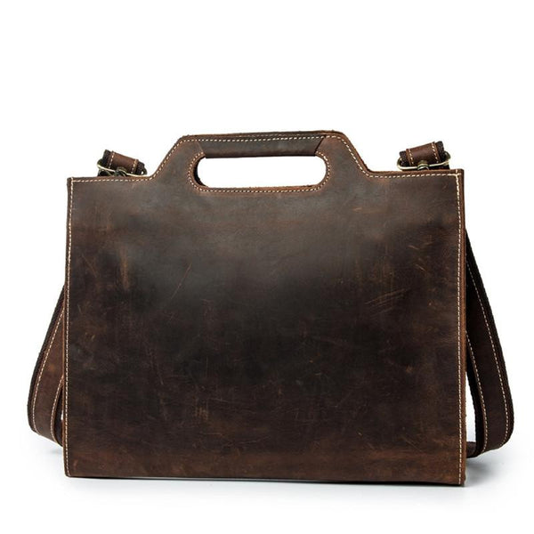 Brown Leather Men's Simple Professional Briefcase 13'' - Back View