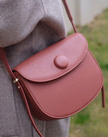 Cute Leather Red Brown Womens Saddle Purse Saddle Shoulder Bag for Women