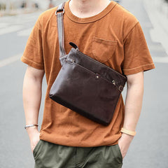Dark Coffee Leather Mens Casual Small Courier Bag Messenger Bags Brown Postman Bag For Men