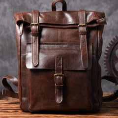 Cool Leather Mens Backpack Large Coffee Travel Backpack Hiking Backpack for men
