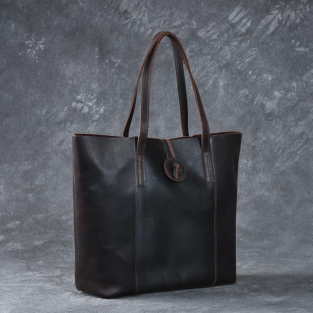 Leather Mens Womens 13" Large Shoulder Bag Vintage Coffee Tote Bag Large Side Bag For Men