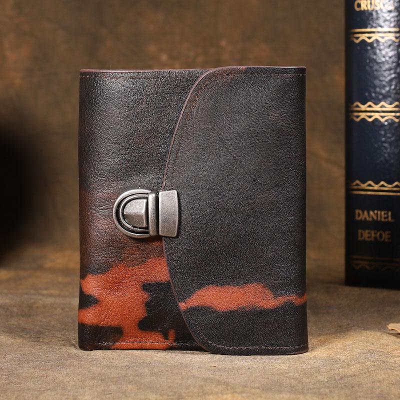 Handmade Leather Mens Graffiti Trifold billfold Wallet Vertical Small Card Wallet For Men