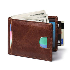 RFID Brown Leather Men's Small Wallet billfold Wallet Black Front Pocket Wallet For Men