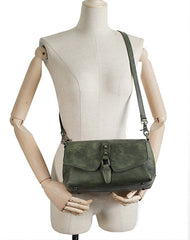 Womens Green Leather Vintage Handmade Shoulder Bag - Front View