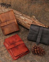 Womens Leather Bifold Small Wallet Vintage Buckle - Front View