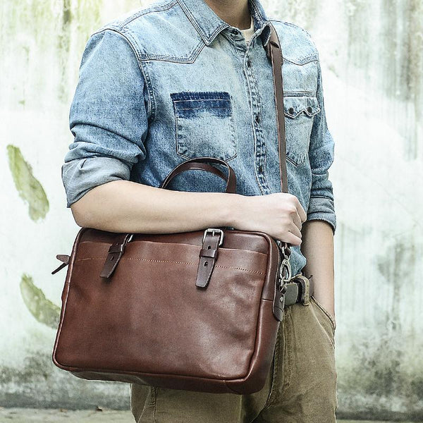 Fashion Leather Mens Cool Black Business Bag - Back View