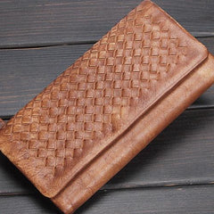 Handmade Leather Mens Cool Long Leather Wallet Trifold Clutch Wallet for Men