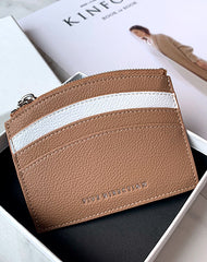 Cute Women Khaki Leather Card Holder Small Card Wallet Minimalist Credit Card Holders For Women