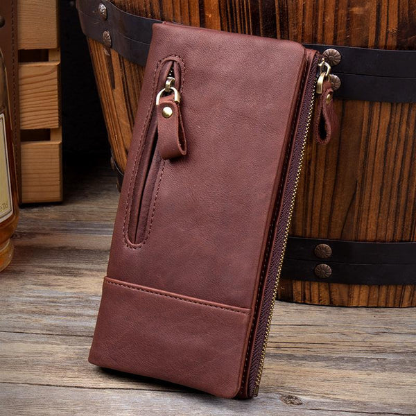 Black Cool Mens Leather long Wallet Brown - Back View