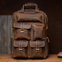 Dark Brown Casual Mens Leather 16inches Computer Backpacks Large Brown Travel Backpack School Backpacks for men