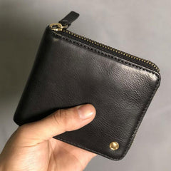Genuine Leather Mens Cool Slim Zipper billfold wallet  Men Bifold Small Wallets for Men