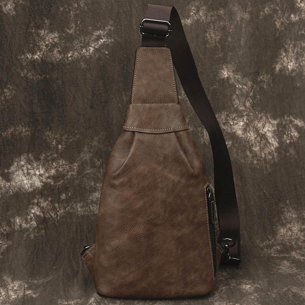 Brown Cool LEATHER MENS Sling Bag One - Back View