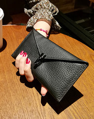 Cute Womens Purple Leather Envelope Wallet Slim Clutch Purse Checkbook Long Wallet for Women