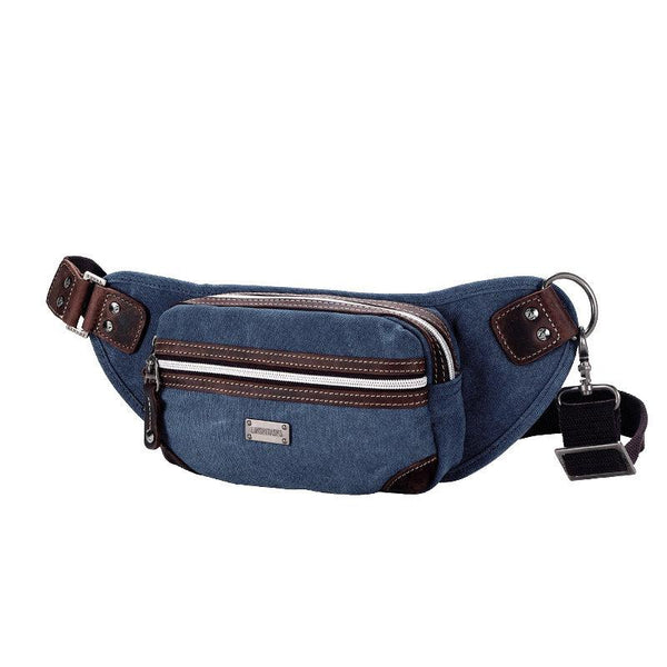 Navy Blue Canvas Leather Fanny Pack Women's Small Khaki Canvas Chest Bag Sling H LST01091068