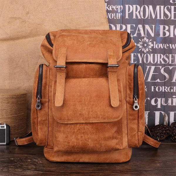 Trendy Brown Leather Men's 15'' Laptop Backpack Travel Backpack School Backpack FY04481013