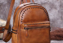 Genuine handmade Leather backpack bag rivet shoulder bag black mens women leather purse - EverHandmade