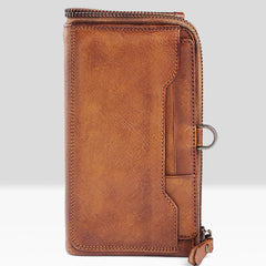 Cool mens long leather wallets vintage brown leaather long wallet for men - EverHandmade
