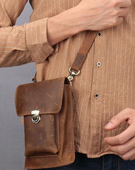 Brown Leather Small Belt Pouch Belt Bag Small Shoulder Bag Waist Bag For Men