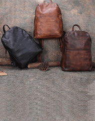 Best Minimalist Black Gray Leather Rucksack Womens Vintage School Backpacks Leather Backpack Purse