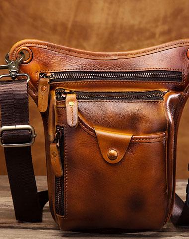 Cool Leather Mens BELT BAG Drop Leg Bag Belt Pouch Waist Bag Shoulder Bags For Men