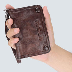 Genuine Leather Mens Chain Biker Wallet Cool Leather Wallet Small Wallets for Men