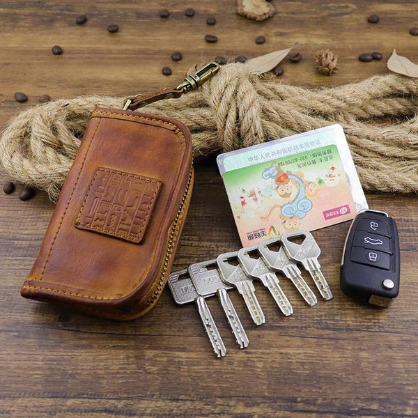 Brown Leather Men's Key Wallet Car Key - Back View