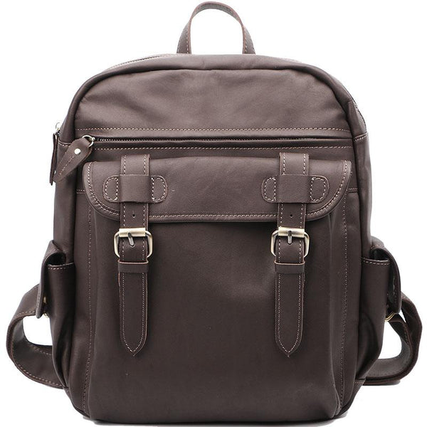 Coffee Cool Leather Mens School Backpack College Backpack 14'' Computer Backpack ZOY0319047