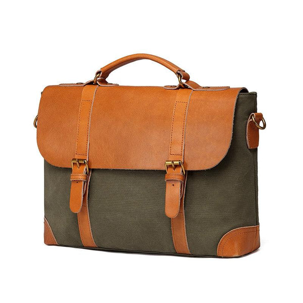 Army Green Leather Canvas Mens Casual Briefcase Shoulder Bag Messenger Bags Casu LST02391018