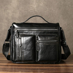 Leather Mens Cool Messenger Bag Black Shoulder Bag for men
