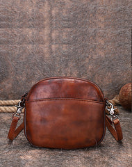 Vintage Small Leather Womens Round Shoulder Bag - Back View