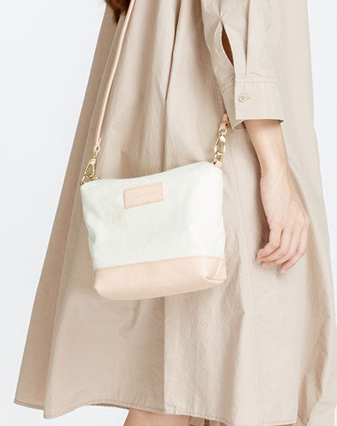 Fashion White Canvas Leather Women Makeup Pouch Canvas Shoulder Bag For Women