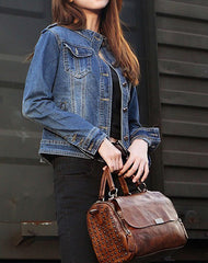 Black Gray Vintage Womens Leather Handbag Purse - Open View