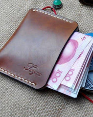 Handmade Leather Mens Slim Front Pocket Wallet Leather Small Wallets  for Men