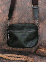 Vintage Green Leather Womens Saddle Shoulder Bag - Stitching Detail