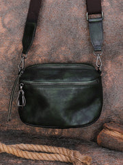 Vintage Green Leather Womens Saddle Shoulder Bag Small Saddle Crossbody Purse for Ladies