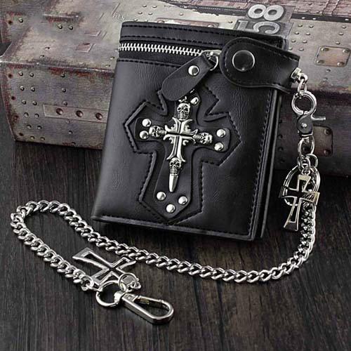 Punk Black Leather Men's Small Biker Wallet - Back View