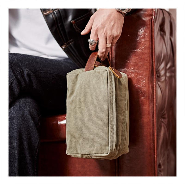 Large Canvas Leather Mens Clutch Bags Zipper - Back View