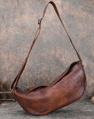Vintage Mens Sling Bag Leather Saddle Chest - Side View