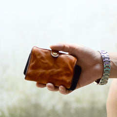 Cool Black Leather Mens Small billfold Wallet Brown Front Pocket Bifold billfold Wallet For Men