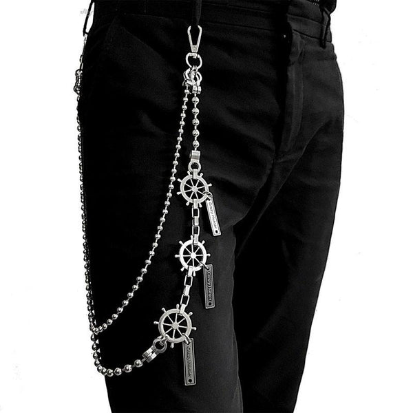 31'' Metal BIKER SILVER WALLET CHAIN Beaded - Back View