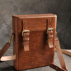 Handmade Vintage Coffee Leather Mens Messenger Bag Box Shoulder Bags for Men