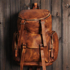 Cool Brown Leather Mens Backpack Large Brown Travel Backpack Hiking Backpack for men
