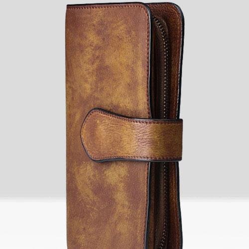 Handmade Leather Mens Cool Long Leather Wallet Trifold Clutch Wallet for Men