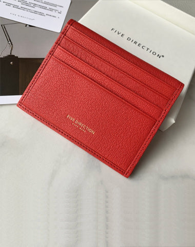 Minimalist Women Scarlet Leather Slim Card Holders Small Card Wallet Cute Card Holder Credit Card Holder For Women