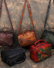 Best Coffee Leather Womens Buston Handbag Handmade Cube Handbag Crossbody Purse for Ladies